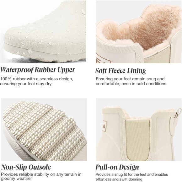 ⚡Women's White Pull On Plush Rain Ankle Snow Boots Waterproof Chelsea Rubber - Picture 5 of 6